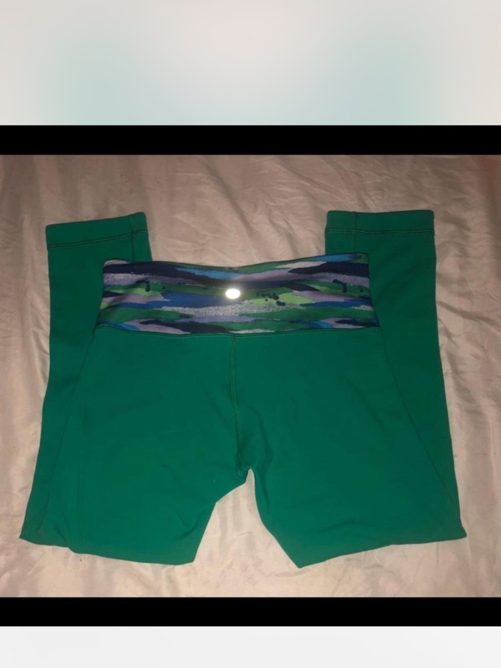 lululemon athletica Green Leggings with Blue-Green Patterned Waistband
